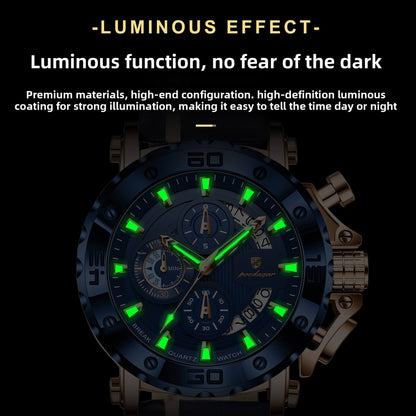 Men's Quartz Watch 48mm Dial Zinc Alloy Case Mineral-Strengthened Glass Leather Strap Luminous Three Sub-Dials 50m