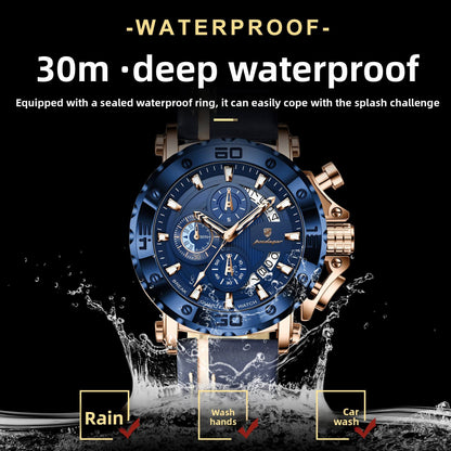 Men's Quartz Watch 48mm Dial Zinc Alloy Case Mineral-Strengthened Glass Leather Strap Luminous Three Sub-Dials 50m