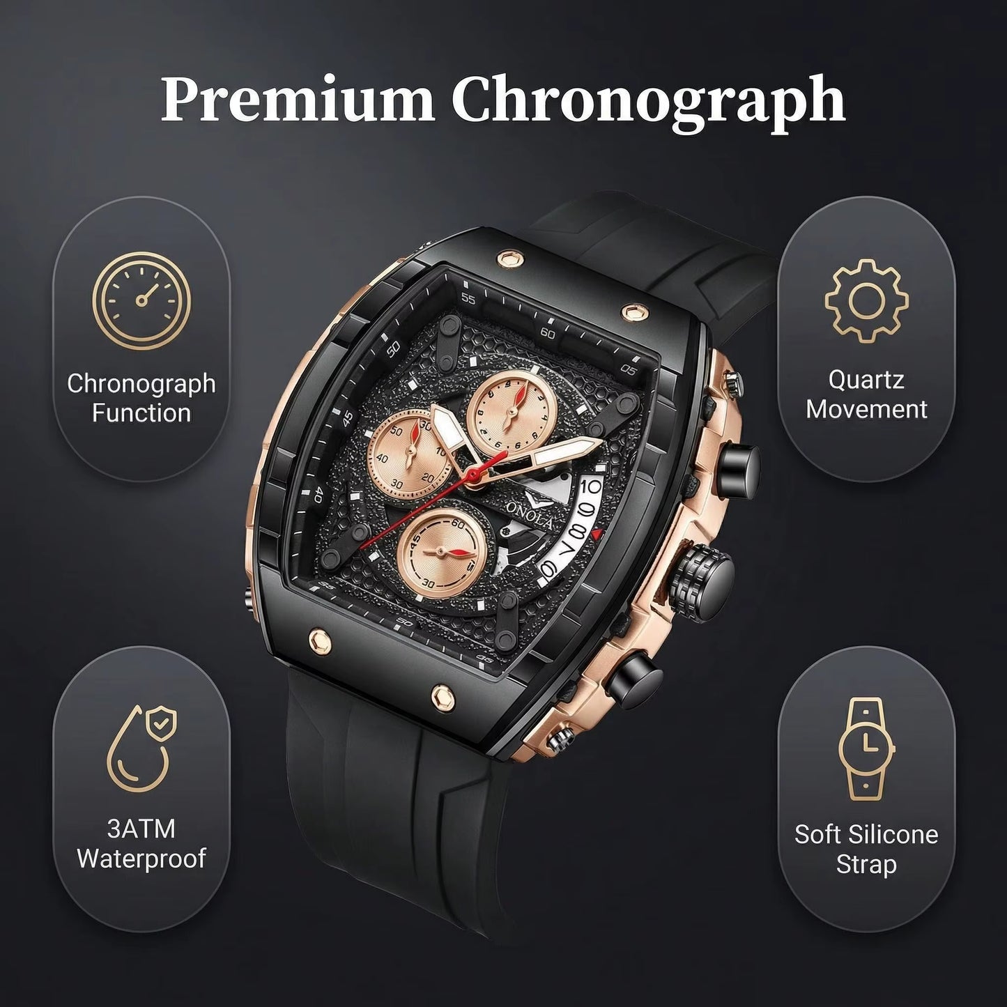 High Quality Fashion Sports Watch for Men Night Light Quartz Chronograph Watch