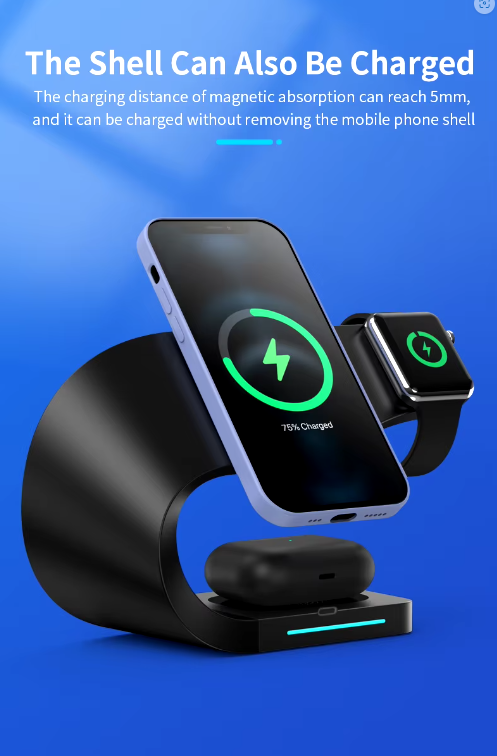 4 in 1 Magnetic Multifunction Station Wireless Charger Stand for Phone / Watch and EarPods Fast Charging