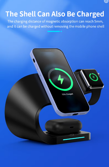 4 in 1 Magnetic Multifunction Station Wireless Charger Stand for Phone / Watch and EarPods Fast Charging