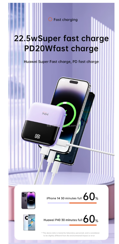 PD22.5W Fast Charging Power Bank Ultra Slim Powerbanks 10000mah Mini Power Bank Digital Display Super Fast Charging