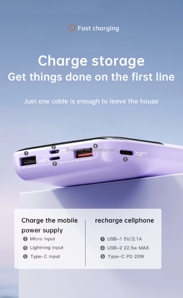 PD22.5W Fast Charging Power Bank Ultra Slim Powerbanks 10000mah Mini Power Bank Digital Display Super Fast Charging