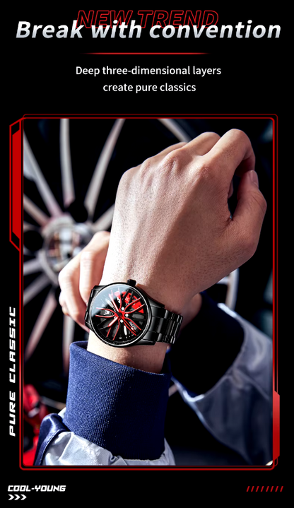 Unique Creative Design Quartz Men Watch Waterproof Reloj Car Wheel Spin Rotate 3d Hollow Steel Quartz Watch