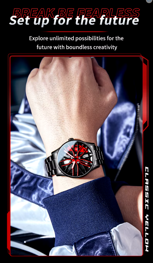 Unique Creative Design Quartz Men Watch Waterproof Reloj Car Wheel Spin Rotate 3d Hollow Steel Quartz Watch