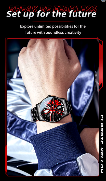 Unique Creative Design Quartz Men Watch Waterproof Reloj Car Wheel Spin Rotate 3d Hollow Steel Quartz Watch