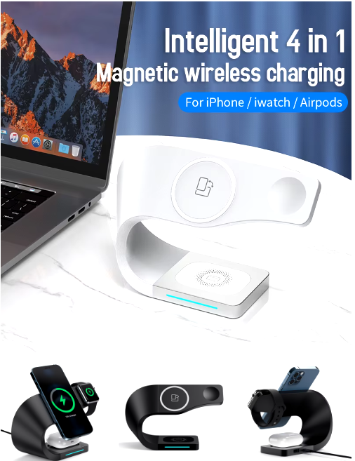 4 in 1 Magnetic Multifunction Station Wireless Charger Stand for Phone / Watch and EarPods Fast Charging