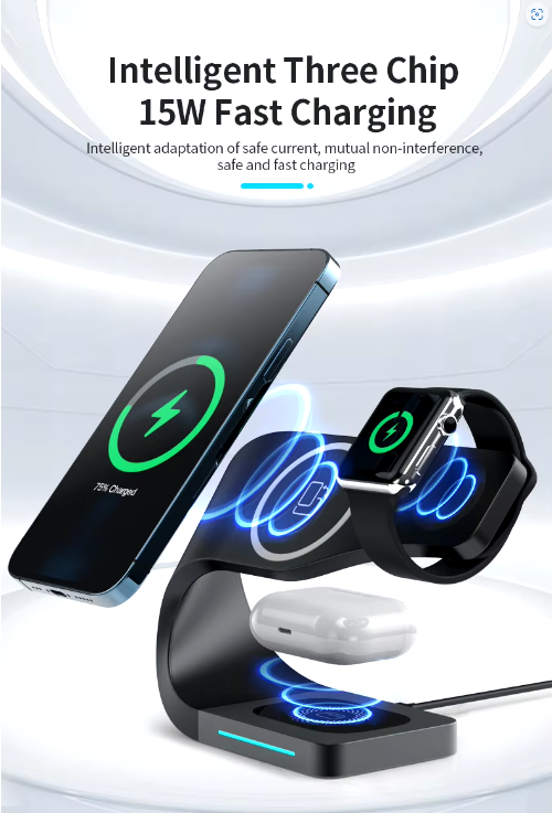 4 in 1 Magnetic Multifunction Station Wireless Charger Stand for Phone / Watch and EarPods Fast Charging