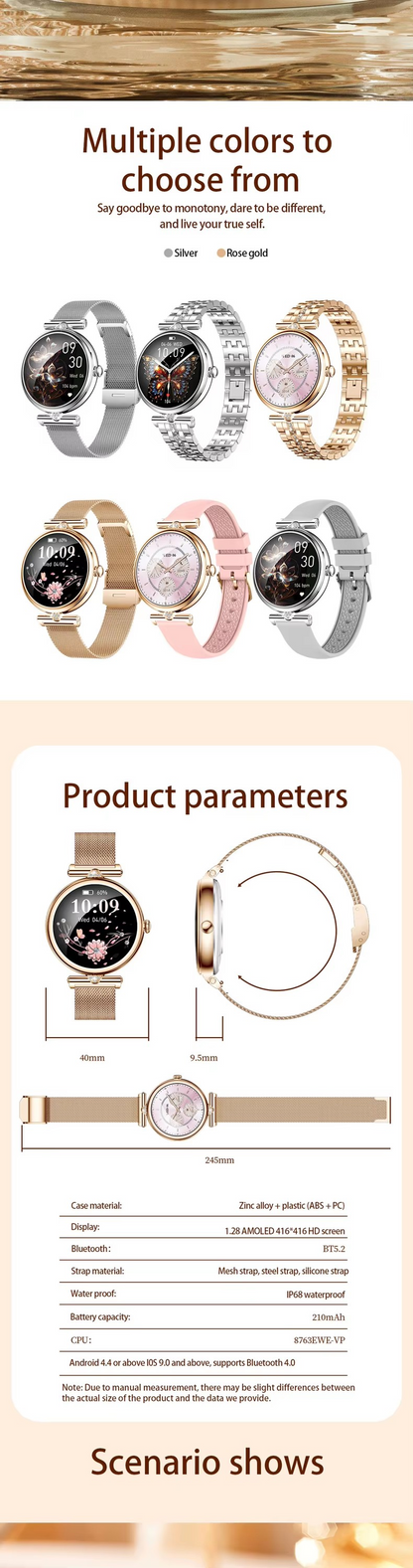 2025 New 1.28inch AMOLED women smart watch with heart rate blood pressure sports smartwatch for lady